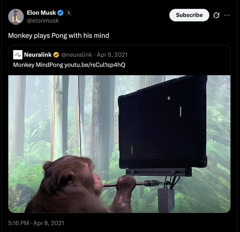 Monkey playing Pong with Neuralink
